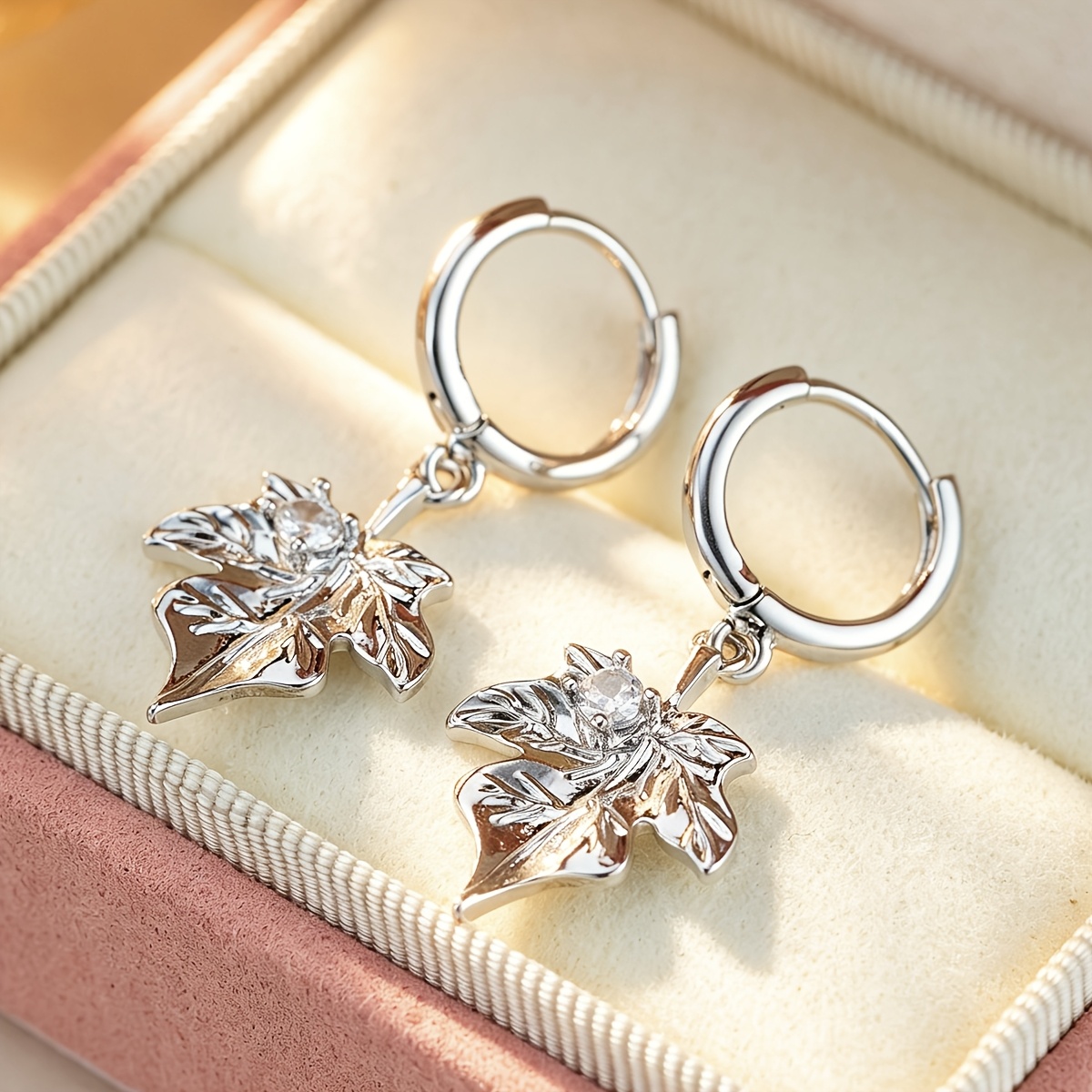 Exquisite Leaf-shaped Drop Earrings, Copper Design